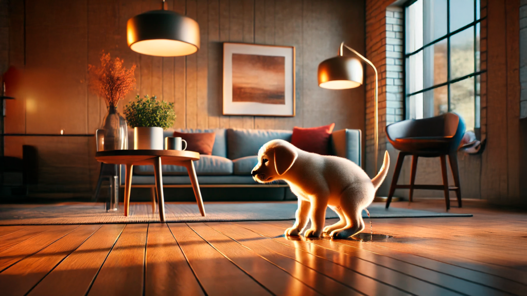 cachorro fazendo xixi na sala de madeiraaa